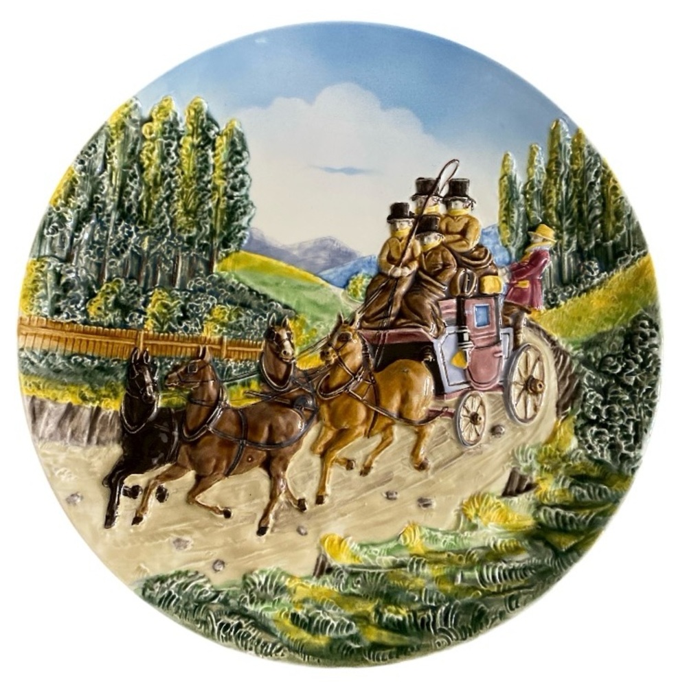 Vintage 3D Wall Decor Chargers Plate W Germany S&R Carriage Horses 13"